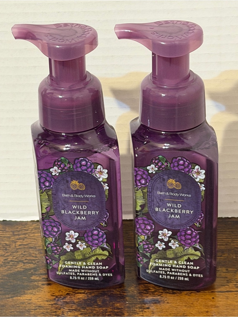 2 Bath & Body Works Wild Blackberry Jam Foaming Hand Soaps, New, Fig, Amber Wood